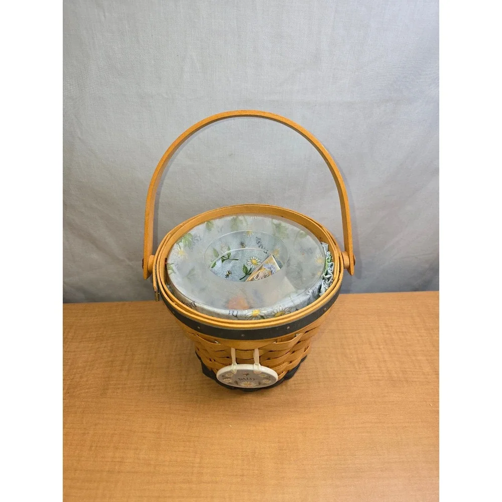 Longaberger‎ 1999 Daisy Basket Swing Handle Porcelain Tie-On Fabric Liner 6x6
